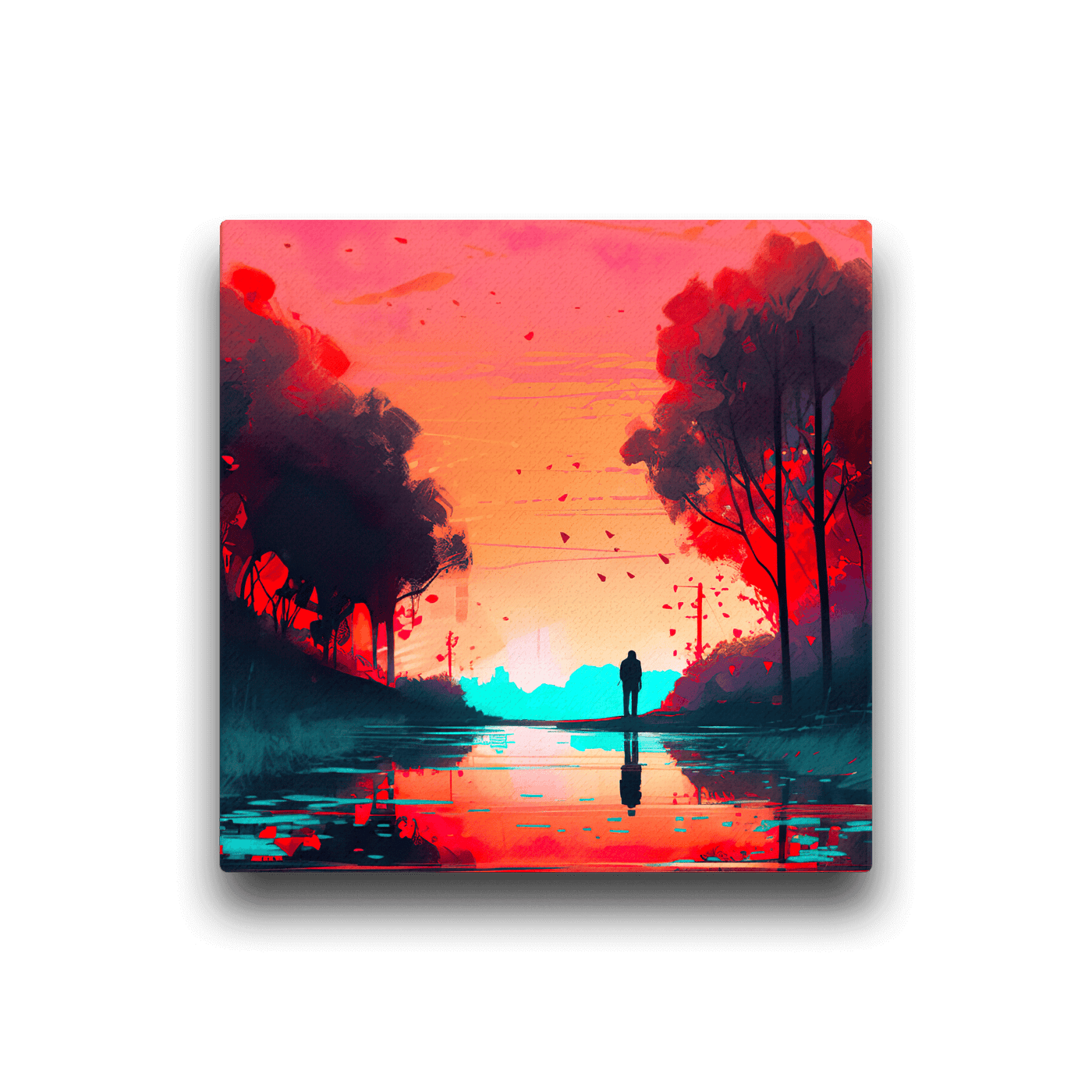 Slim Canvas | Colorful Red Sunrise on reflecting Water