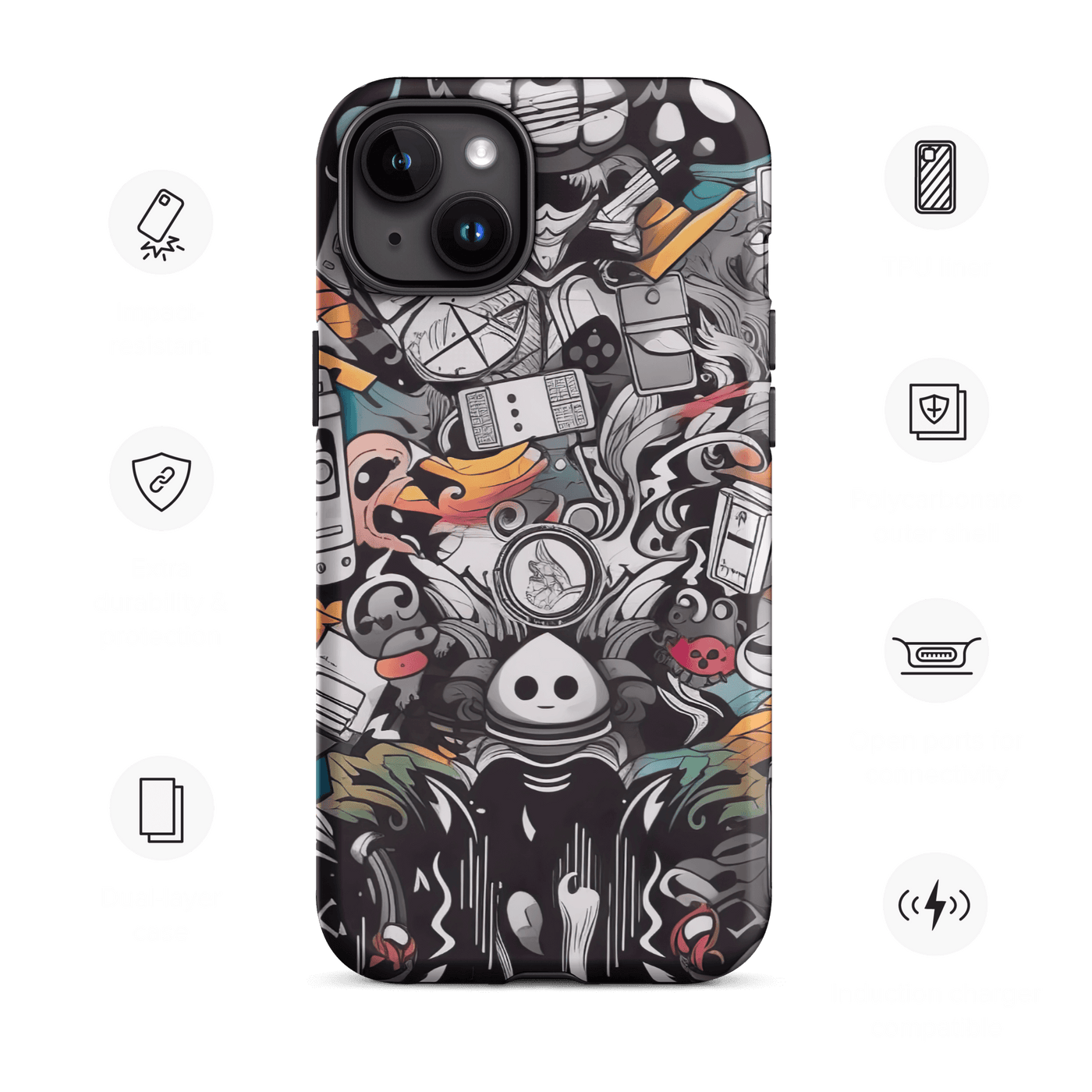 Tough Phone Case for iPhone® 15 | Abstract Cartoon Doodle