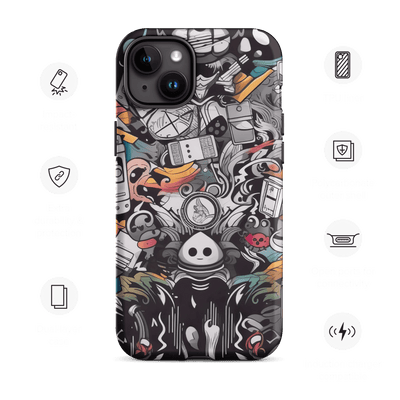 Tough Phone Case for iPhone® 15 | Abstract Cartoon Doodle