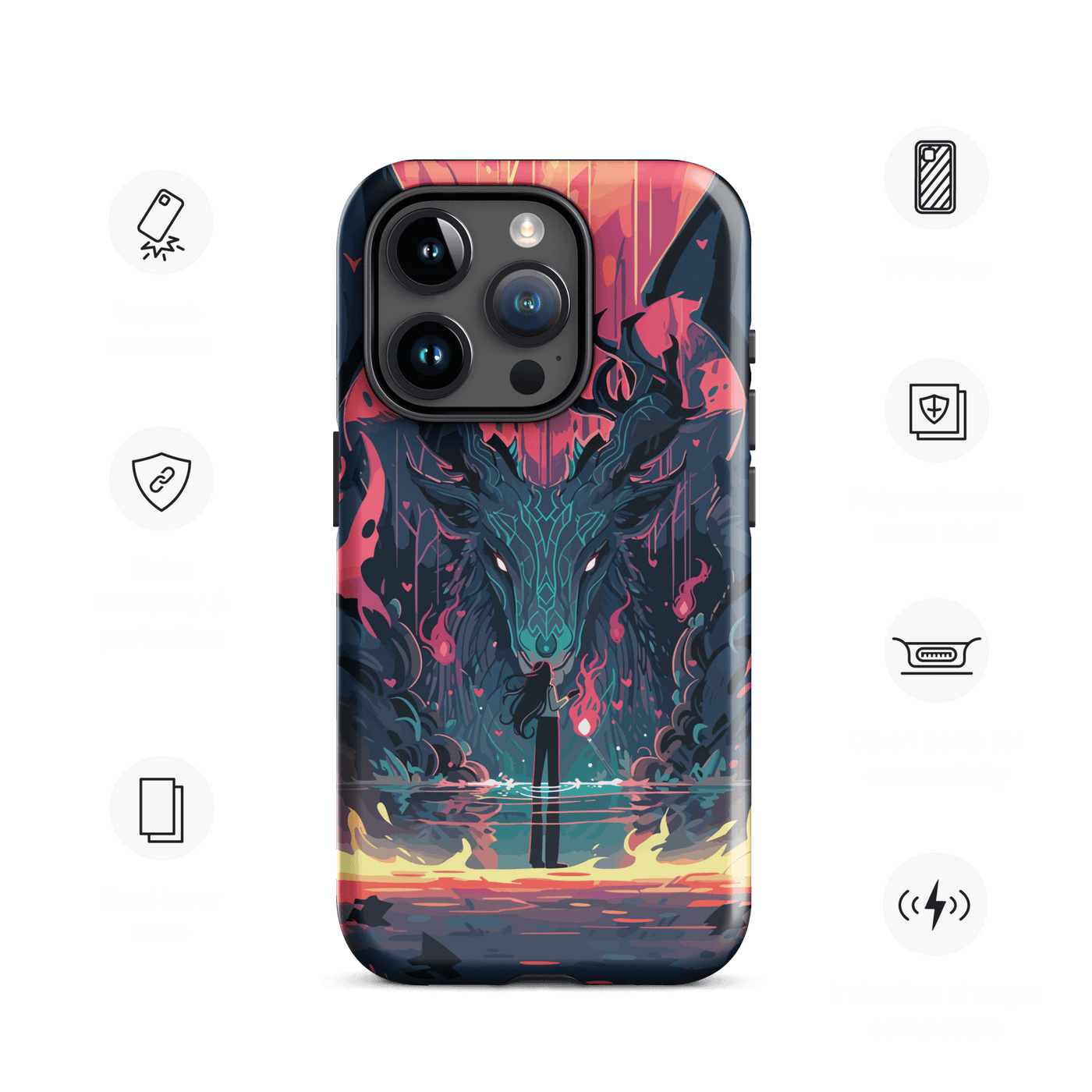 Tough Phone Case for iPhone® 15 | Fire Dragon