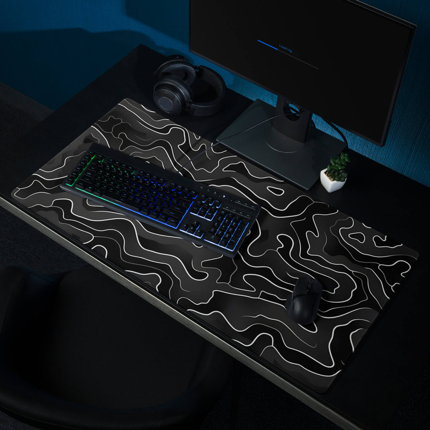 Premium Gaming Mouse Pad | Black'n White Swirl Line Art 3