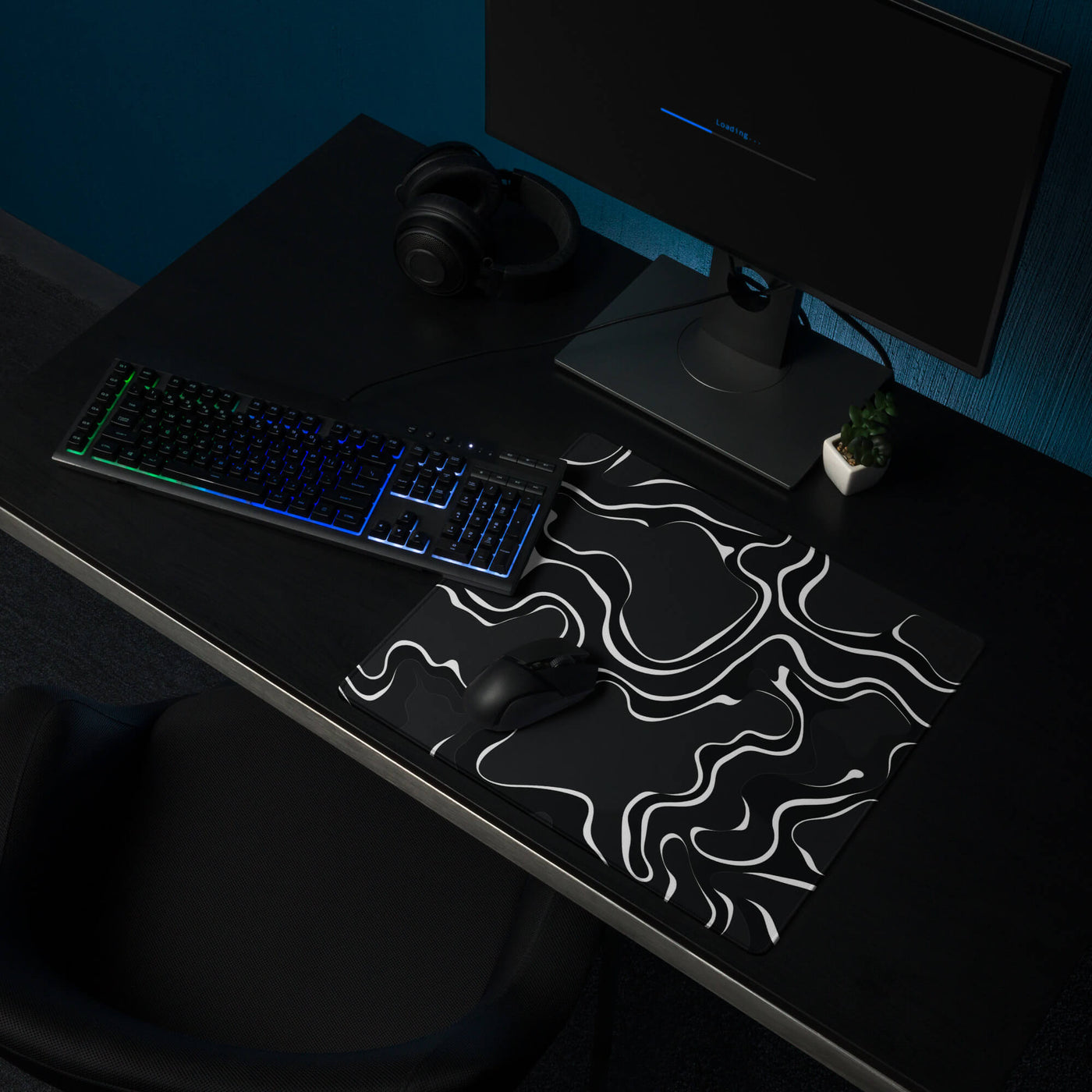 Premium Gaming Mouse Pad | Black'n White Swirl Line Art 4