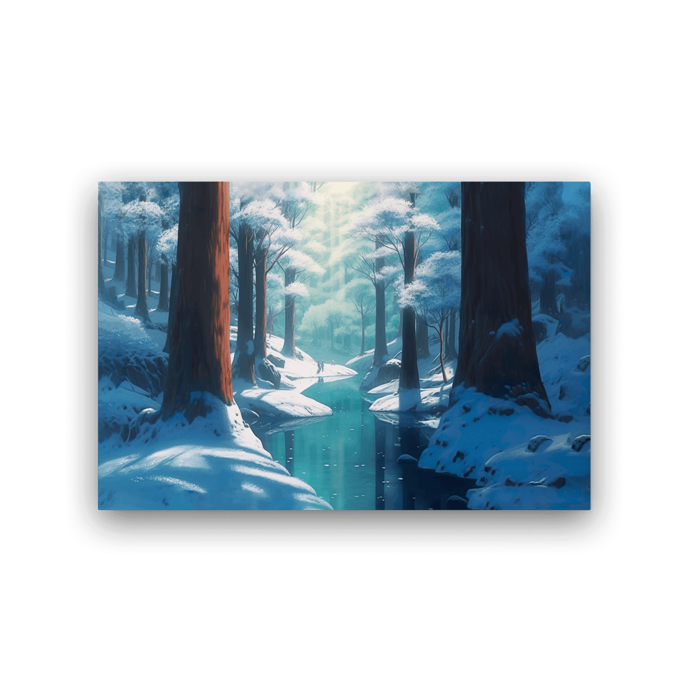 Glossy Metal Print | Water Pool in Snow Forest