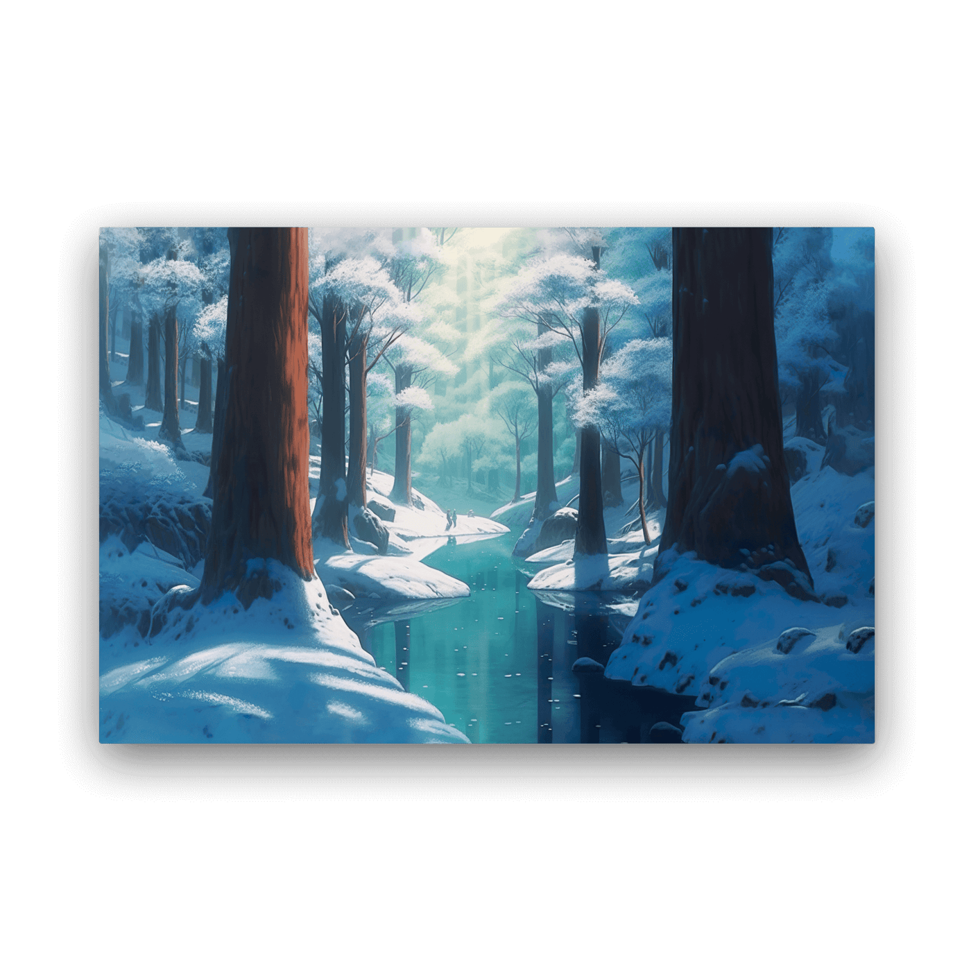 Glossy Metal Print | Water Pool in Snow Forest