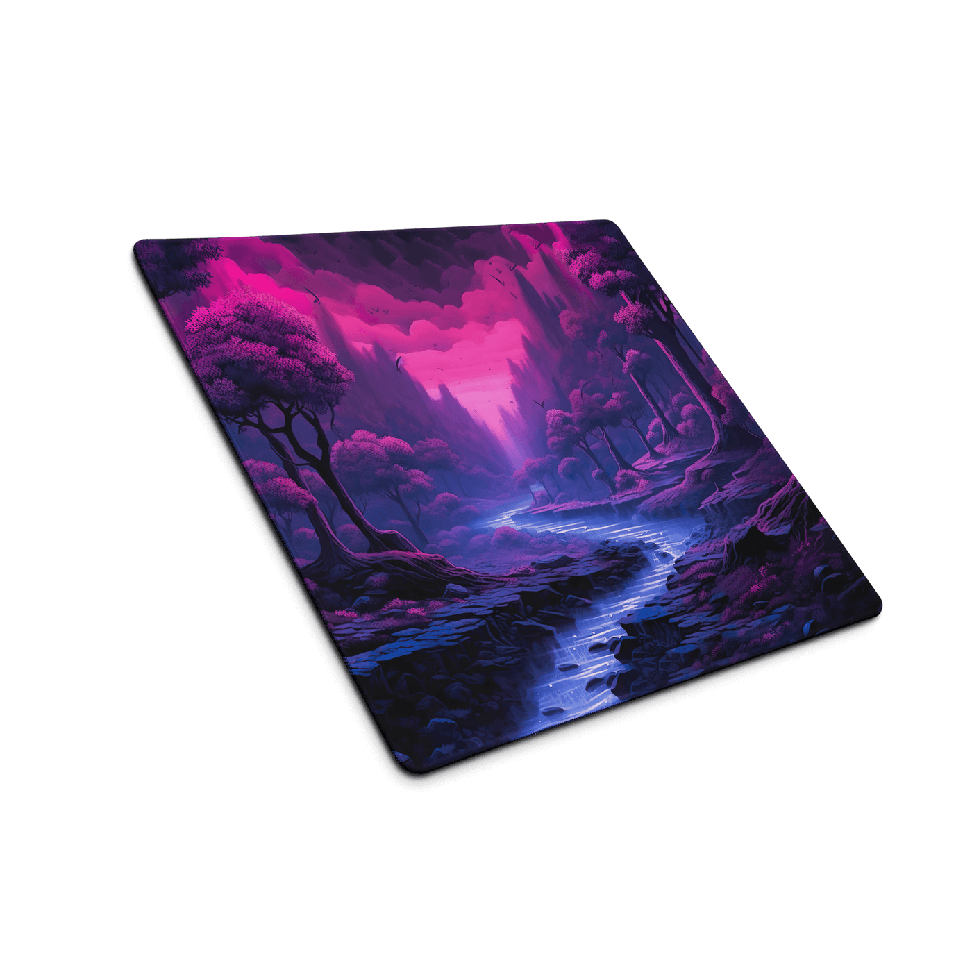 Premium Gaming Mouse Pad | Purple Stream in a Dark Forest