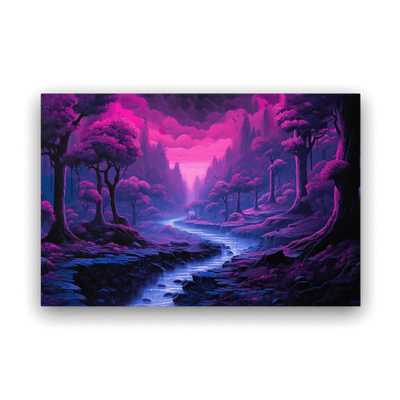 Glossy Metal Print | Purple Stream in a Dark Forest