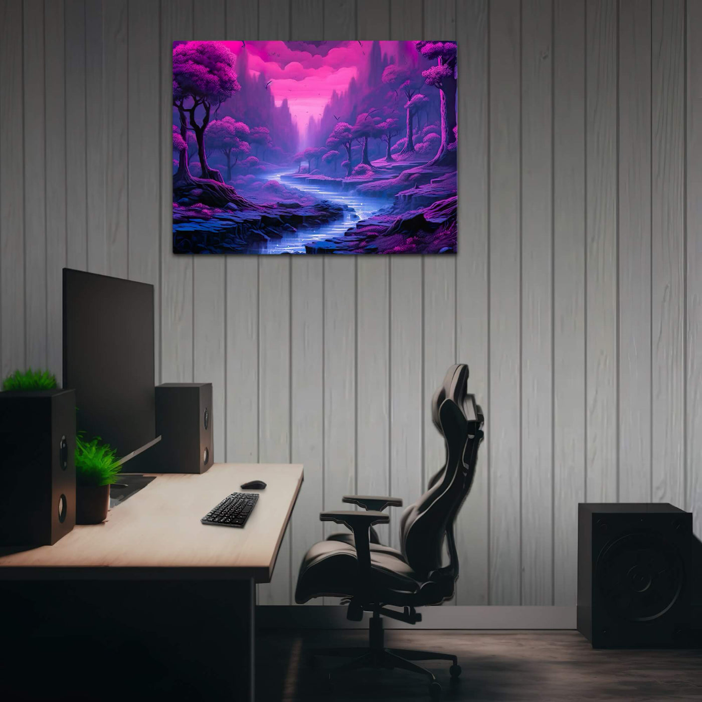 Thick Canvas | Purple Stream in a Dark Forest