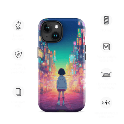 Tough Phone Case for iPhone® 15 | Discovering Japanese Anime City
