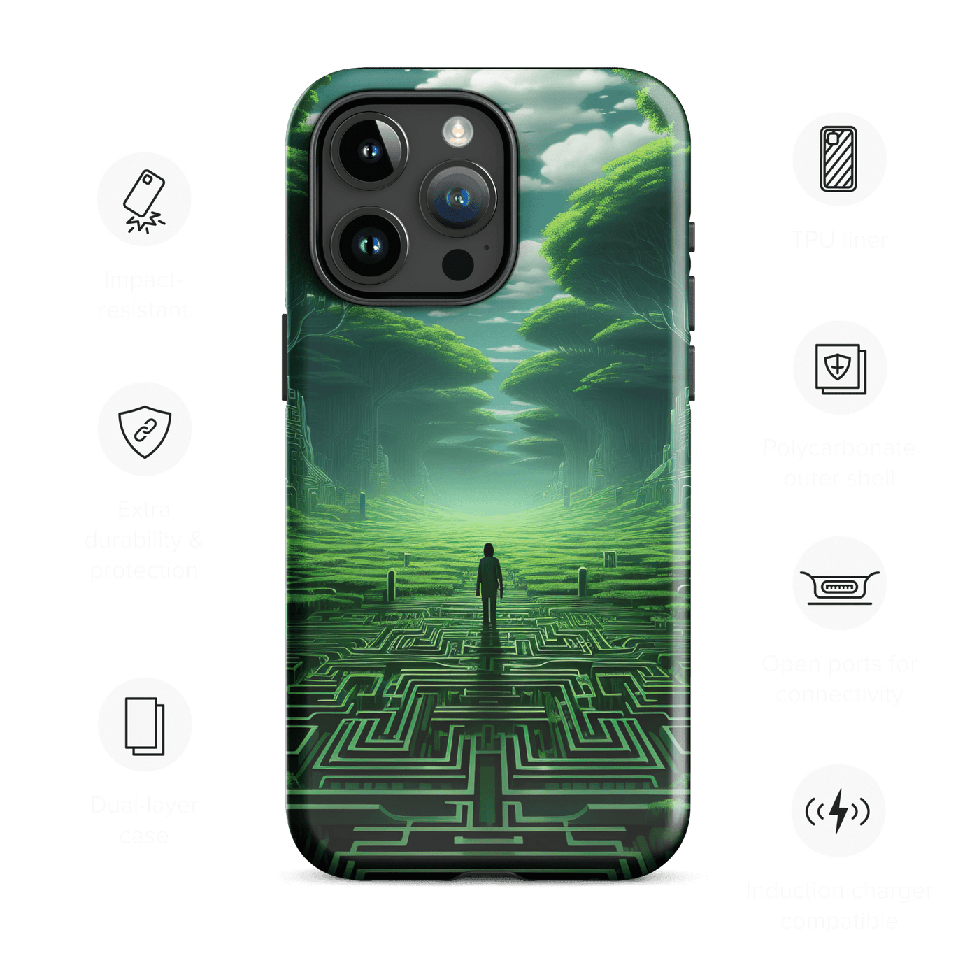 Tough Phone Case for iPhone® 15 | Green Forest Distortion