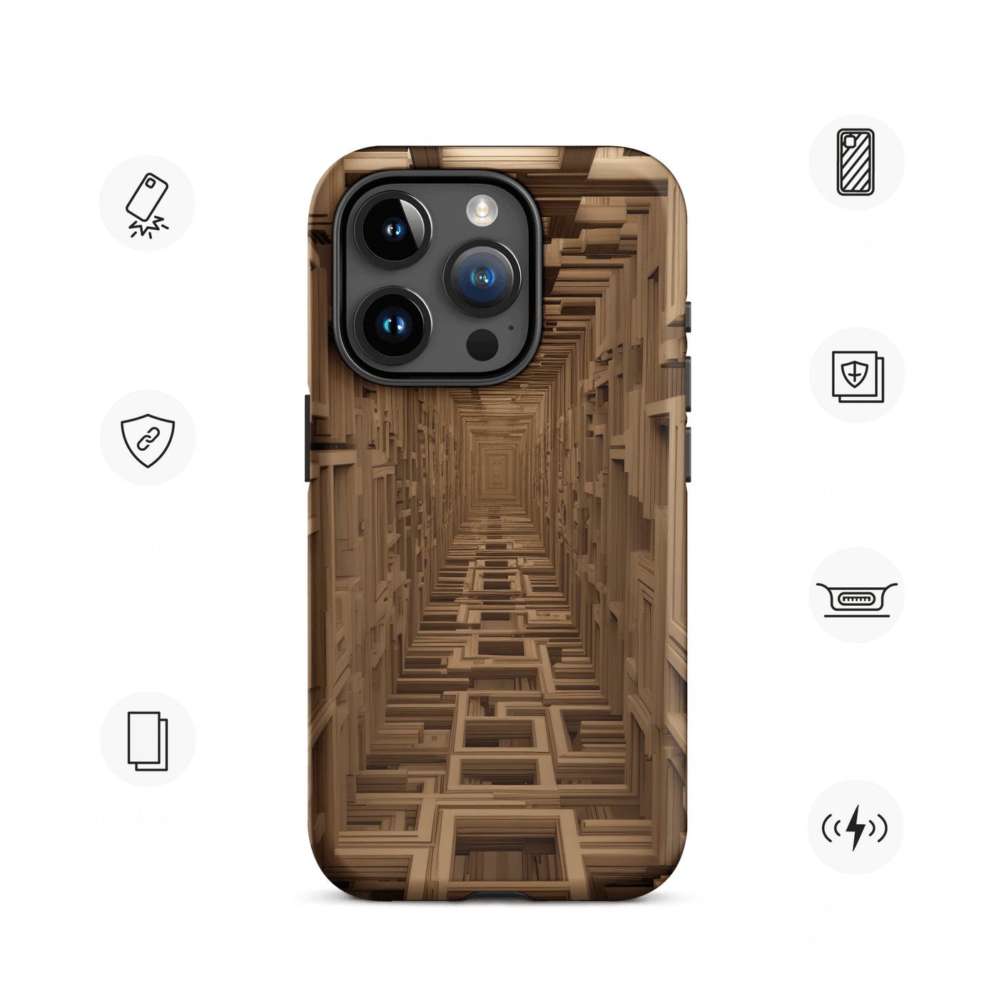 Tough Phone Case for iPhone® 15 | Brown Tile Scaffold