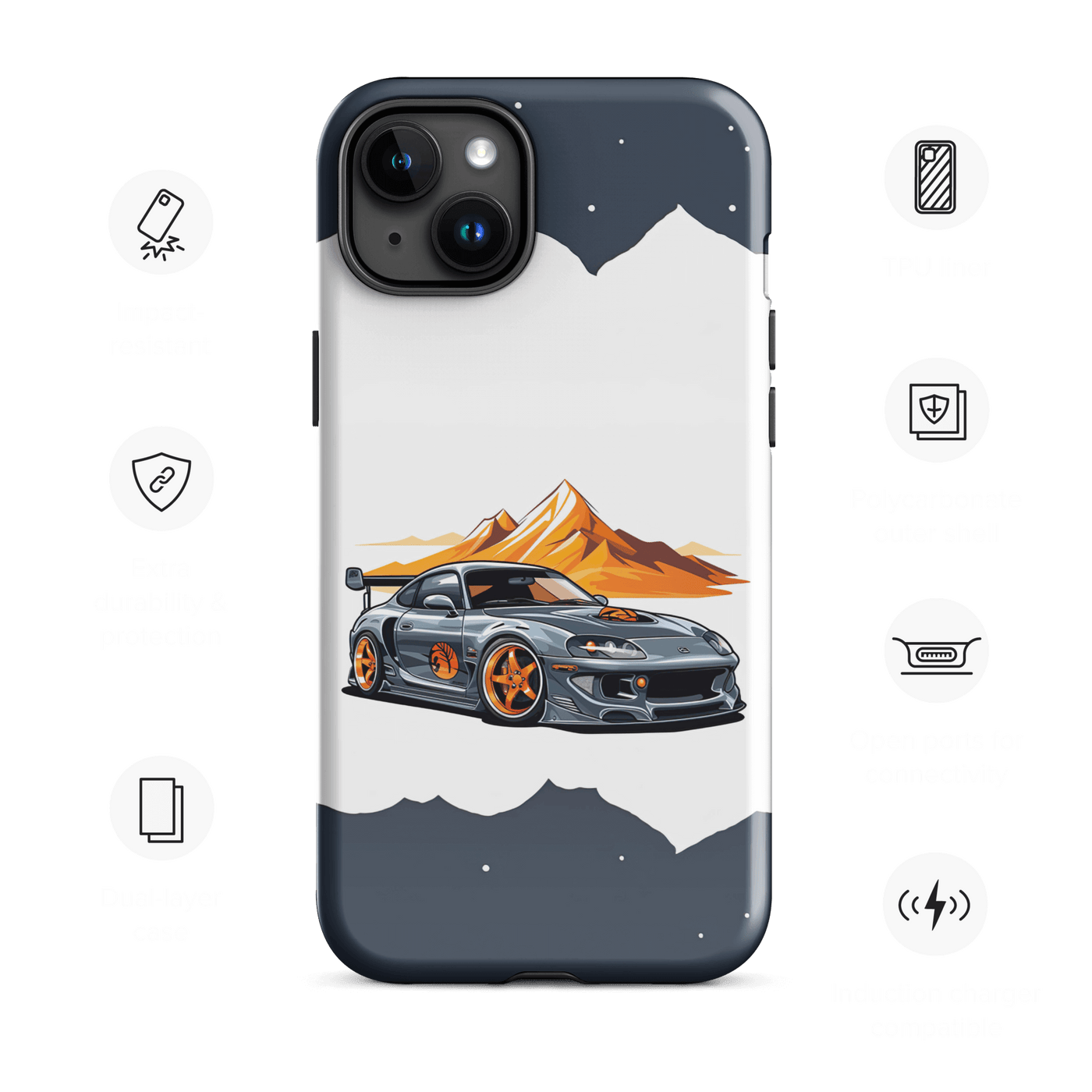 Tough Phone Case for iPhone® 15 | Dark Blue'ish Silver Racing Car