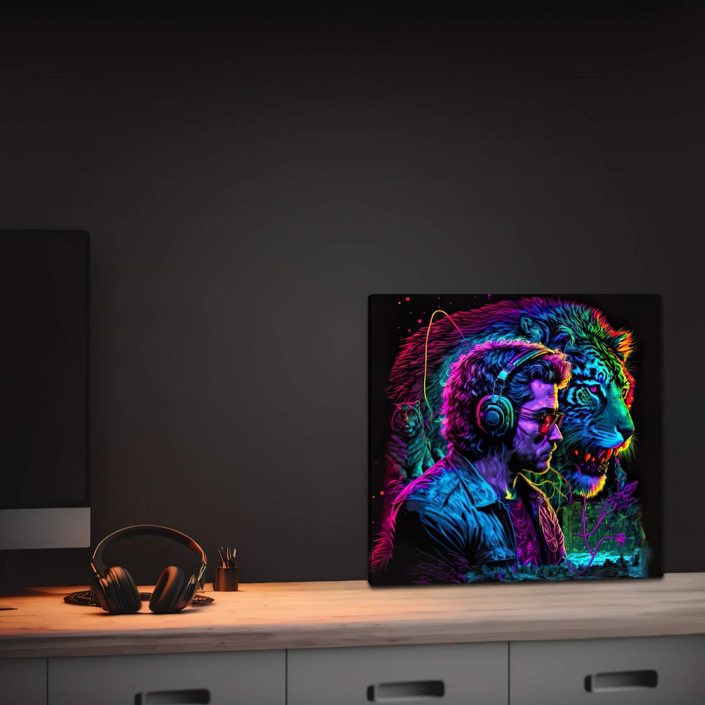 Slim Canvas | Neon Light Gamer & Lion