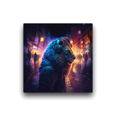 Slim Canvas | Lion with Headset on Shining Street