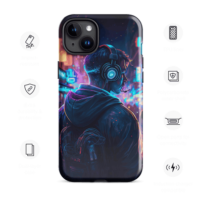 Tough Phone Case for iPhone® 15 | Streamer on Shiny Neon Downtown