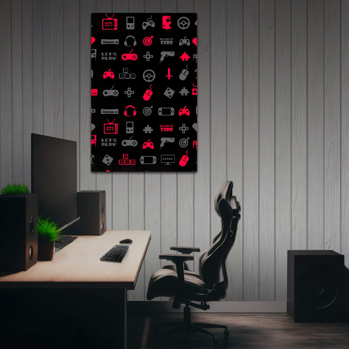 Slim Canvas | Red Gaming Icon Symbol Patterns