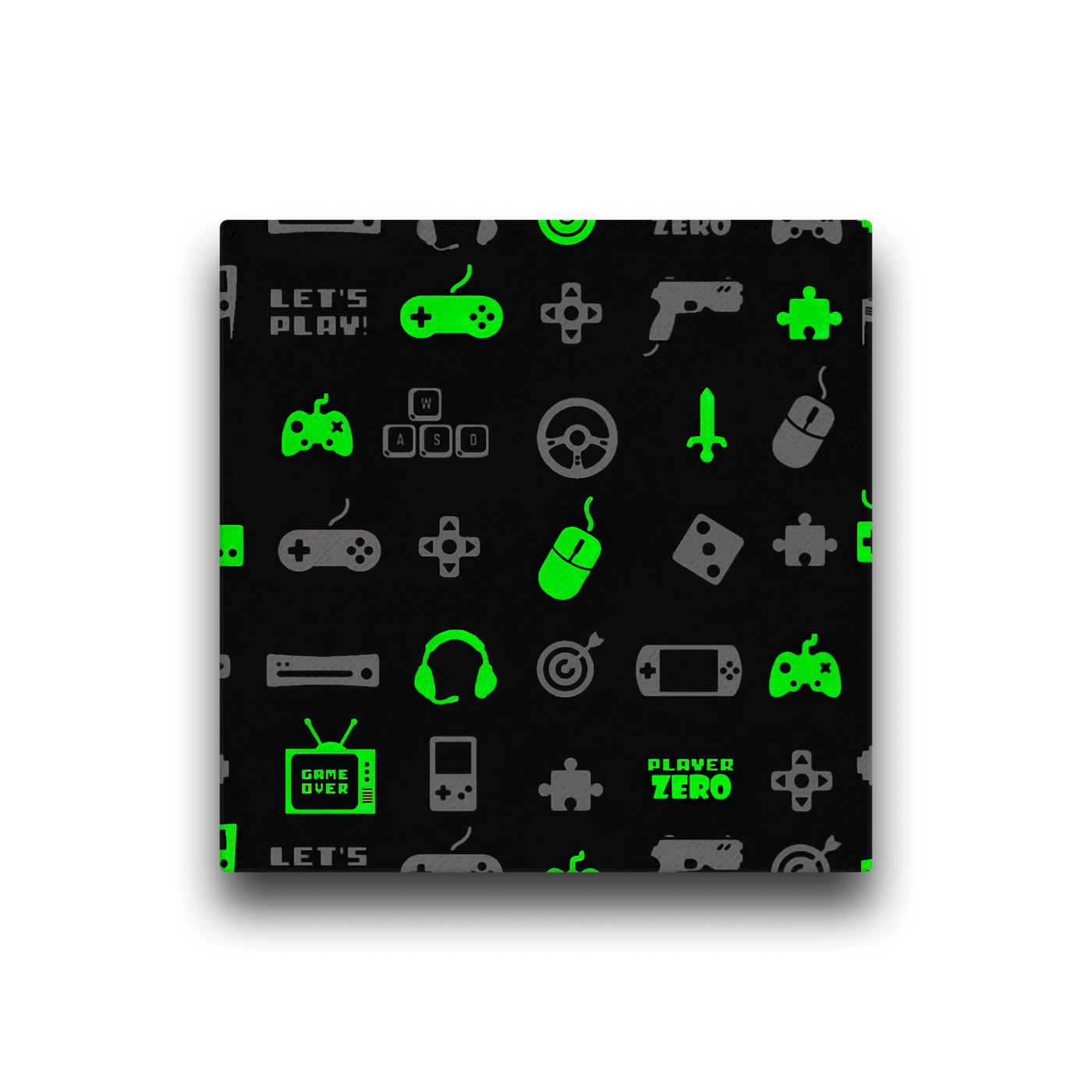 Slim Canvas | Luminous Green Gaming Icon Symbol Patterns