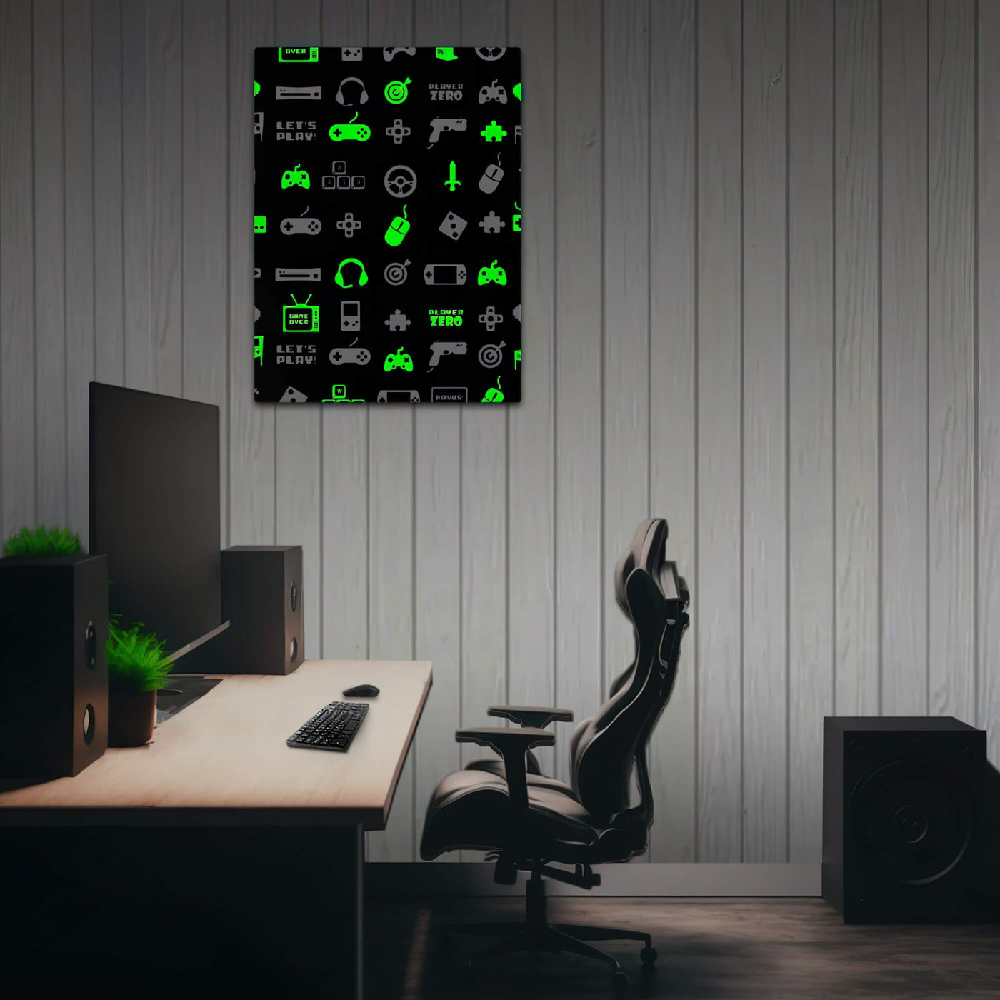 Slim Canvas | Luminous Green Gaming Icon Symbol Patterns