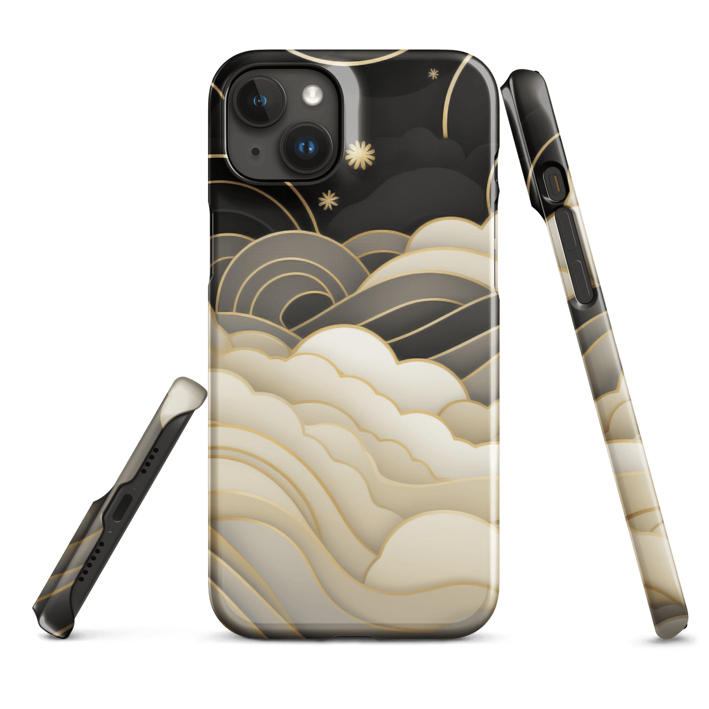 Snap Phone Case for iPhone® 15 | Golden Black Clouds
