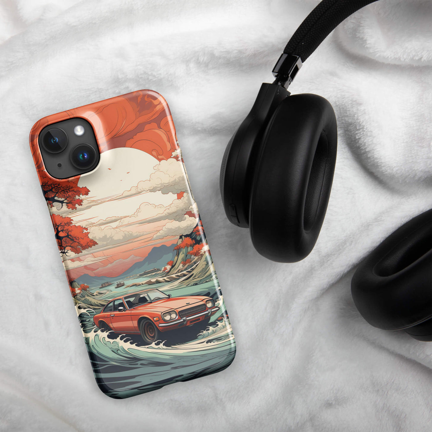 Snap Phone Case for iPhone® 15 | Orange Car Drifting Through Water