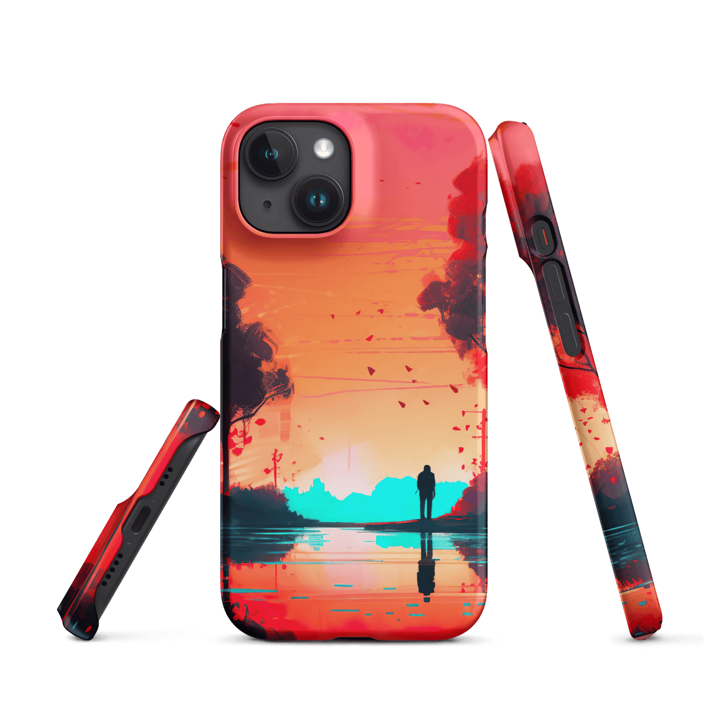 Snap Phone Case for iPhone® 15 | Colorful Red Sunrise on reflecting Water
