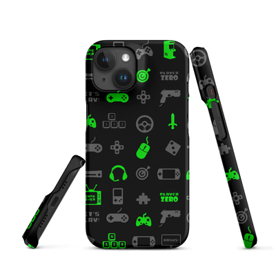 Snap Phone Case for iPhone® 15 | Luminous Green Gaming Icon Symbol Patterns