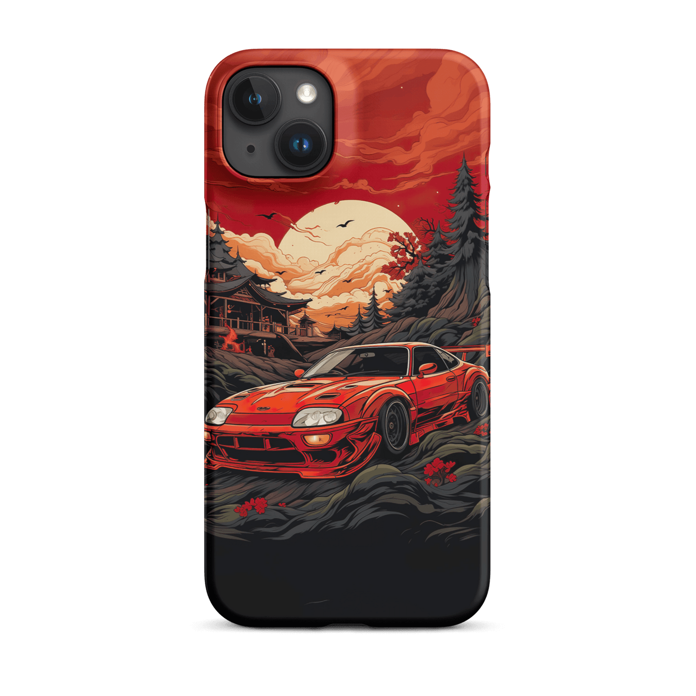 Snap Phone Case for iPhone® 15 | Red Racing Car matching with Forest