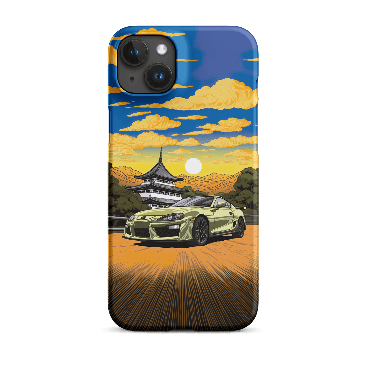 Snap Phone Case for iPhone® 15 | Light Green Racing Car infront of Temple