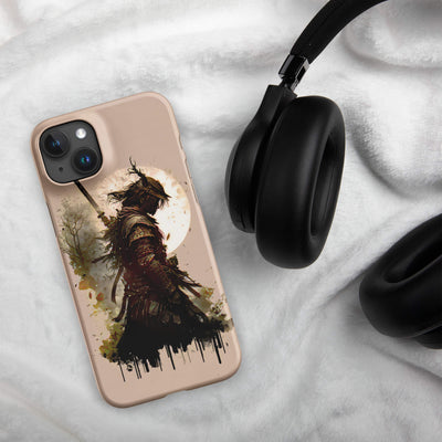 Snap Phone Case for iPhone® 15 | Samurai infront of Moon Brown Japanese Art