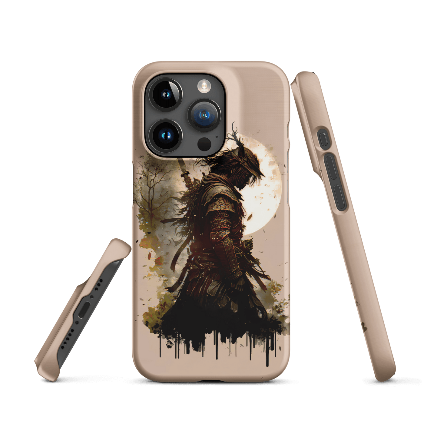 Snap Phone Case for iPhone® 15 | Samurai infront of Moon Brown Japanese Art