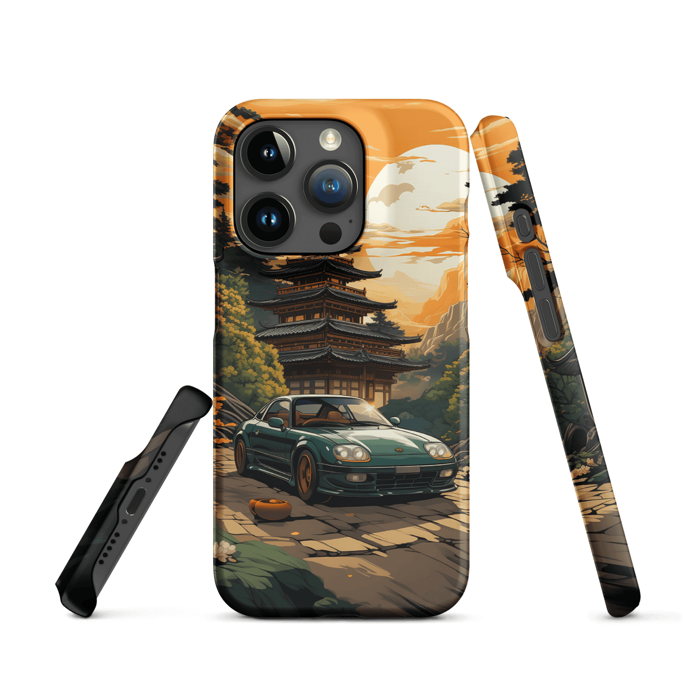 Snap Phone Case for iPhone® 15 | Green Racing Car Japanese Temple