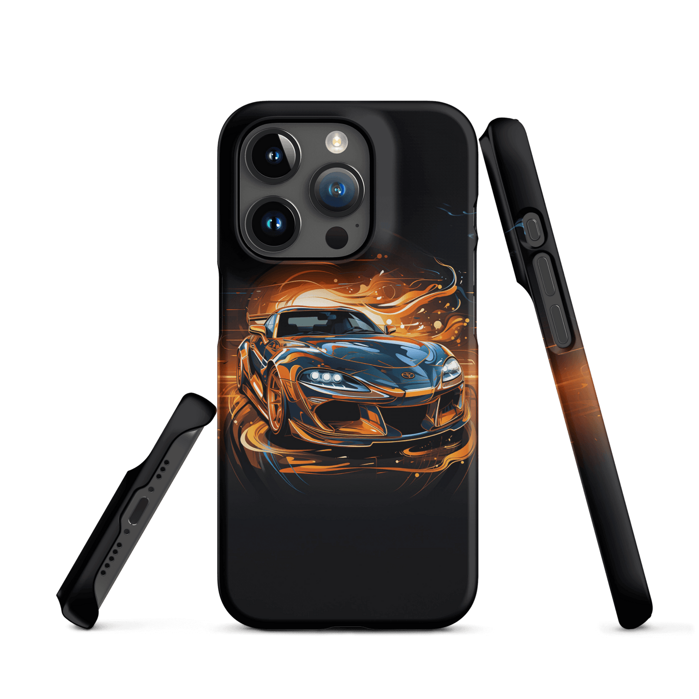Snap Phone Case for iPhone® 15 | Golden Racing Car melting in Sunset