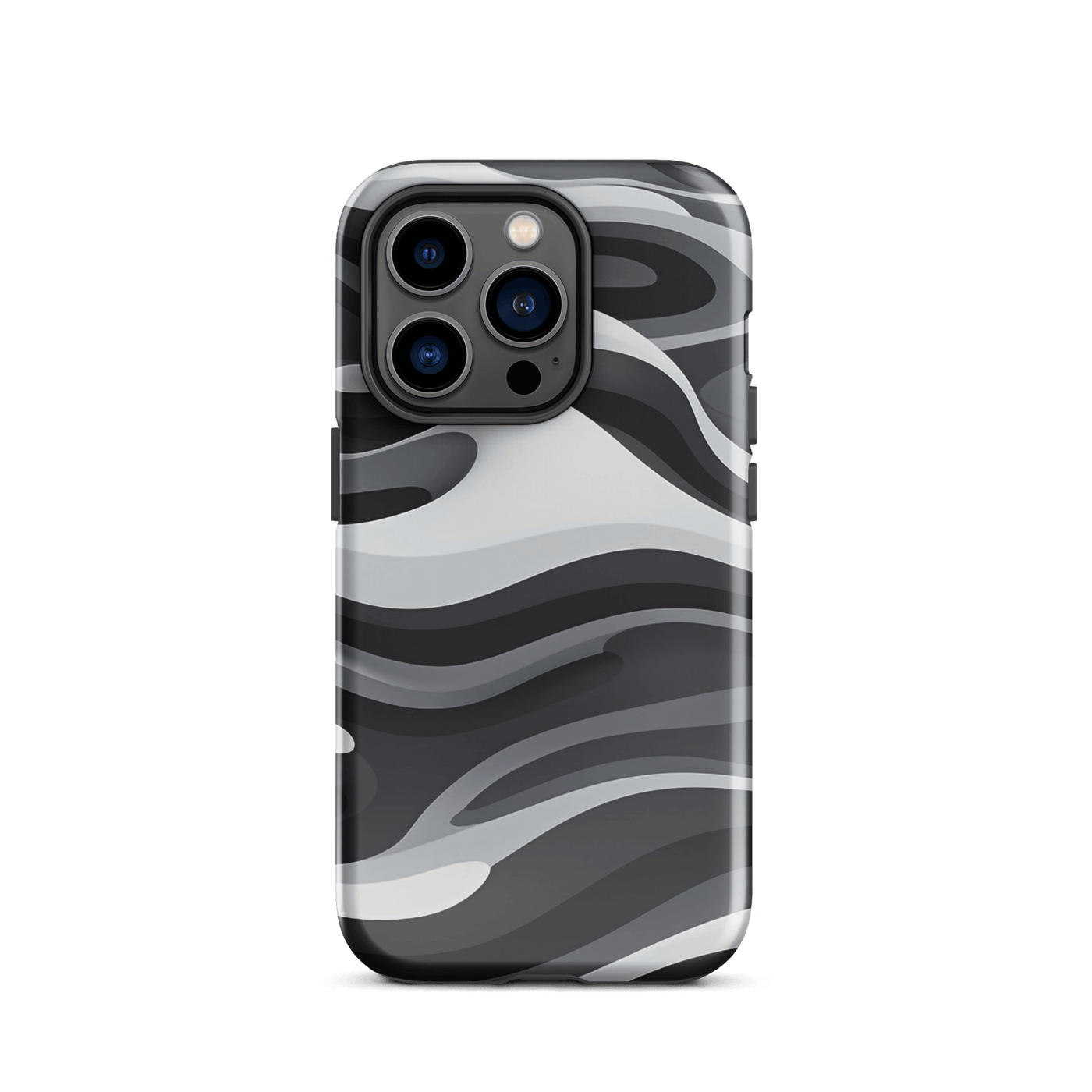 Tough Phone Case for iPhone® 15 | Black'n White Swirl Shapes