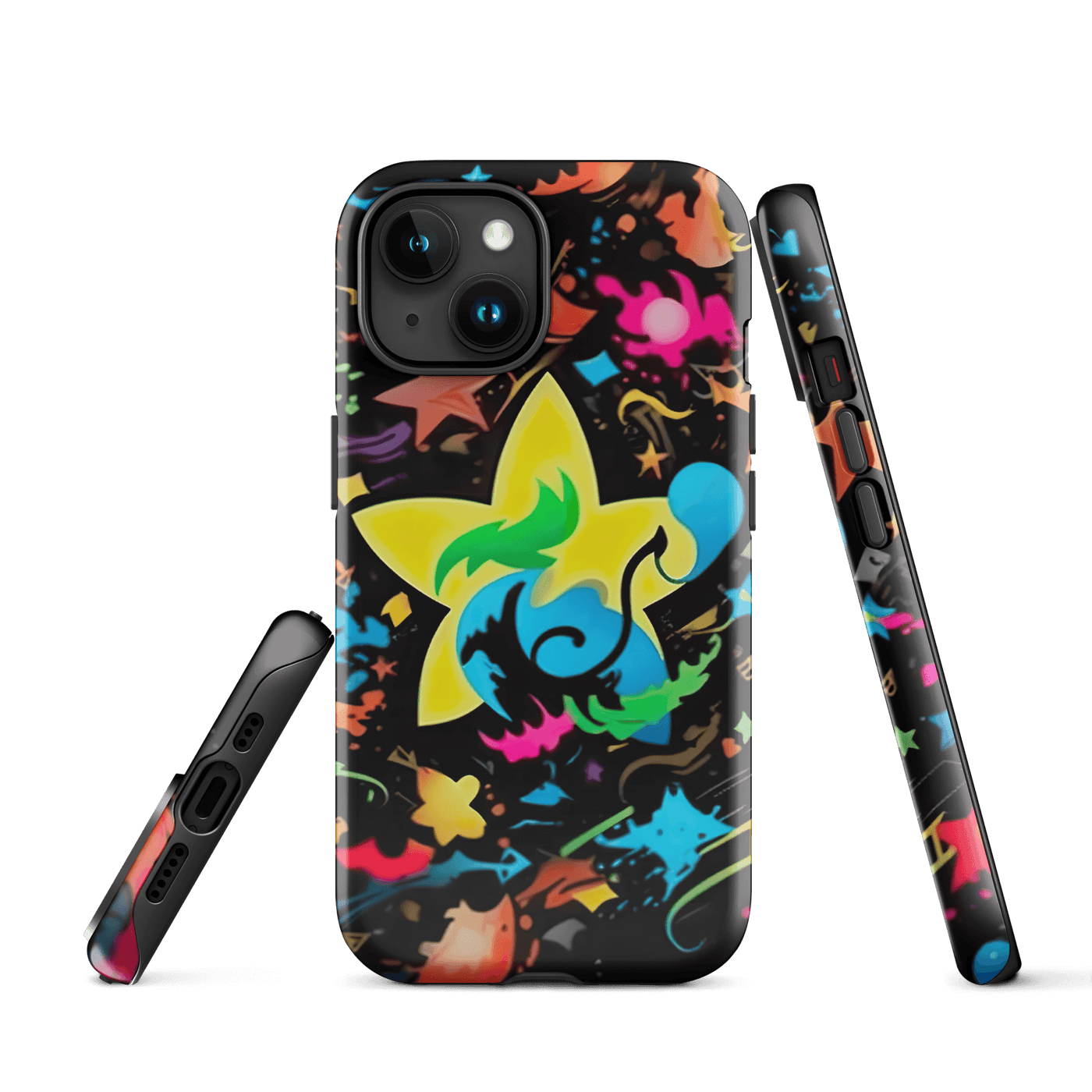 Tough Phone Case for iPhone® 15 | Colorful Stars & Splatters