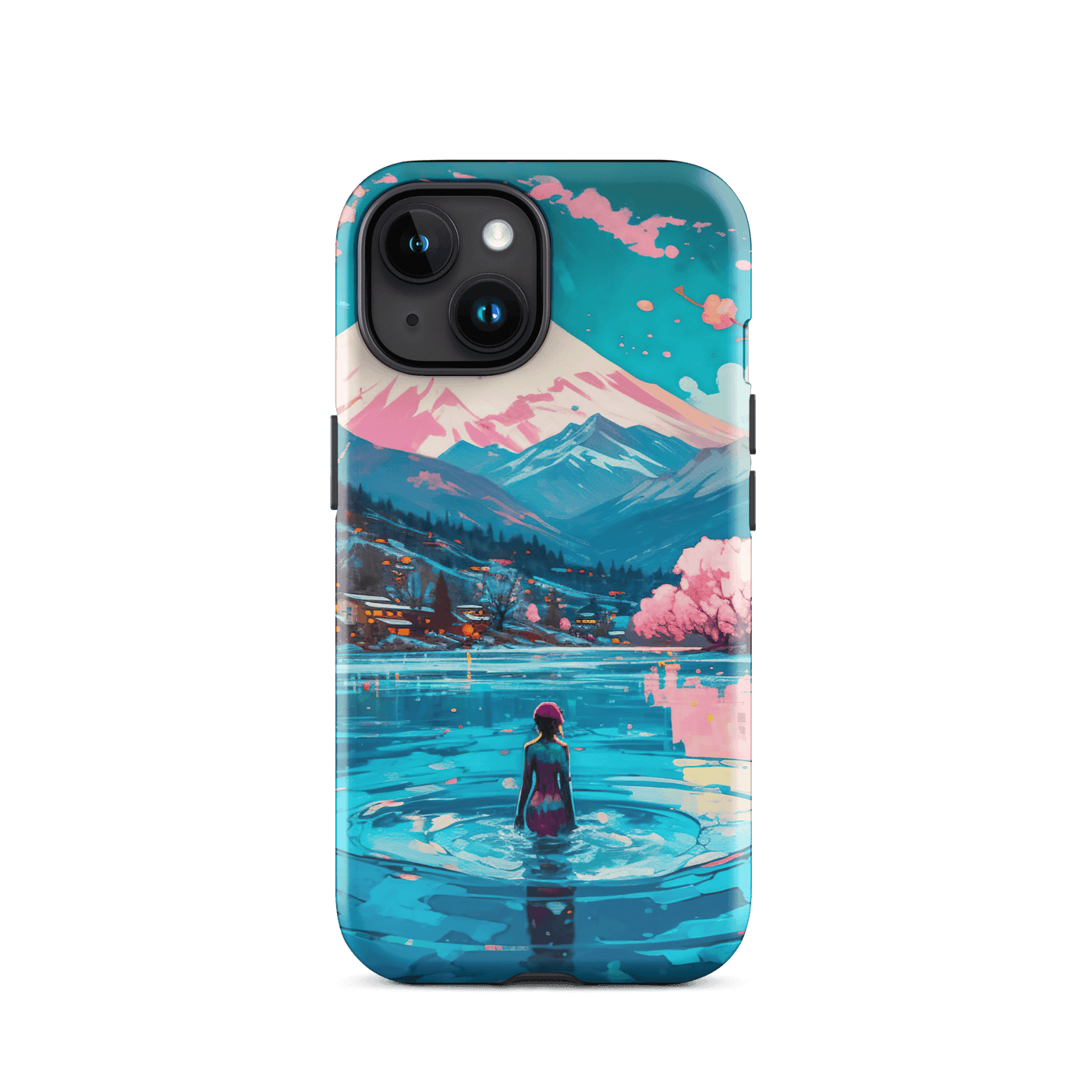 Tough Phone Case for iPhone® 15 | Reflecting Water infront of Mountains & Japanese Nature