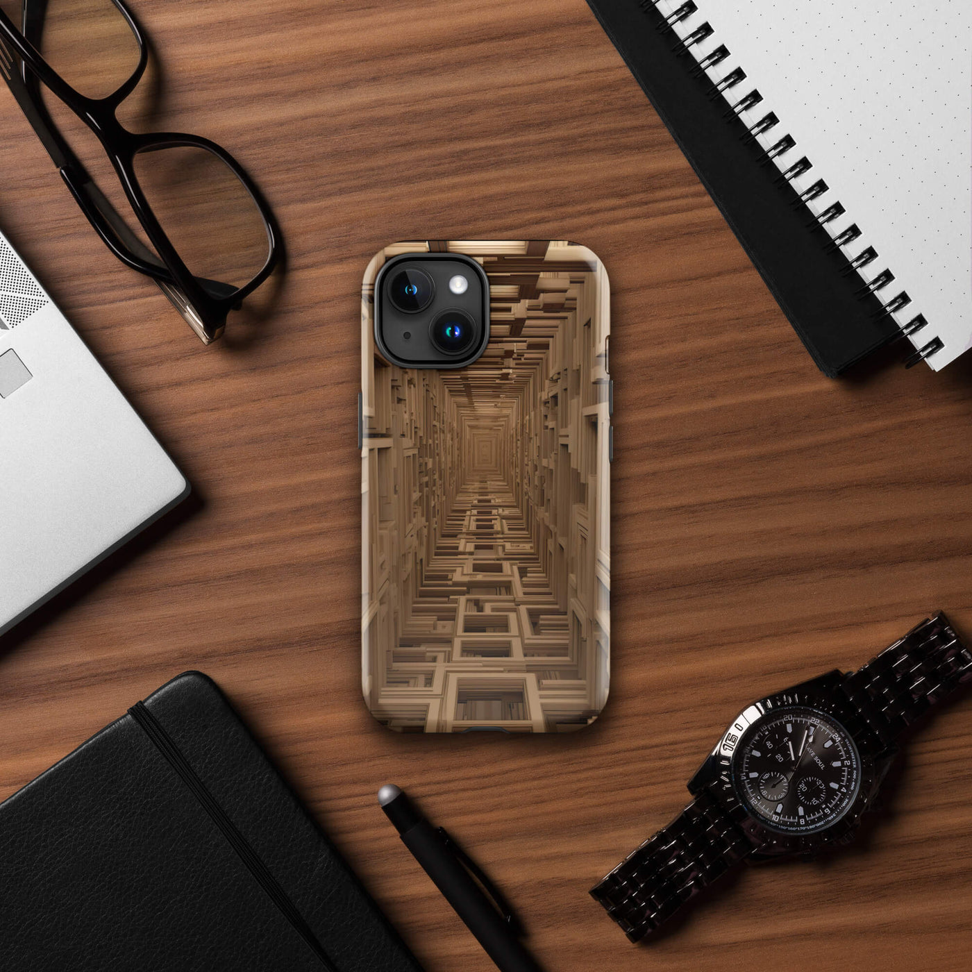 Tough Phone Case for iPhone® 15 | Brown Tile Scaffold