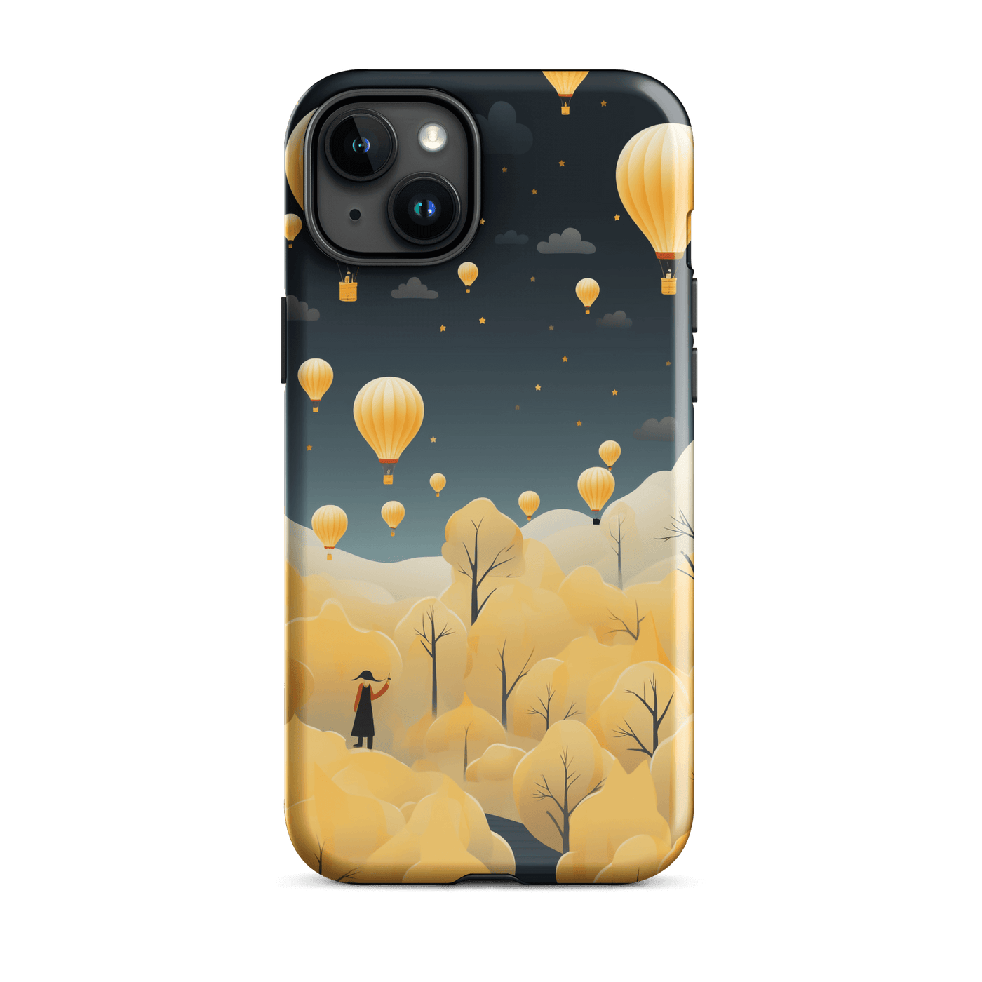 Tough Phone Case for iPhone® 15 | Travelling Balloons Nighttime