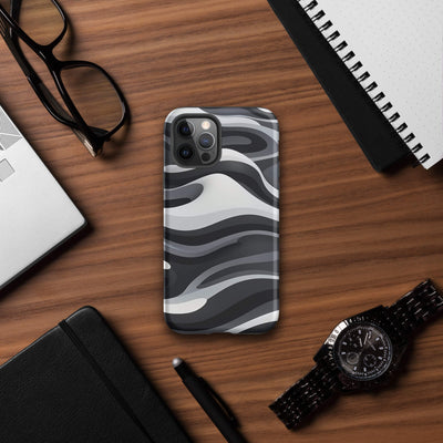 Tough Phone Case for iPhone® 15 | Black'n White Swirl Shapes