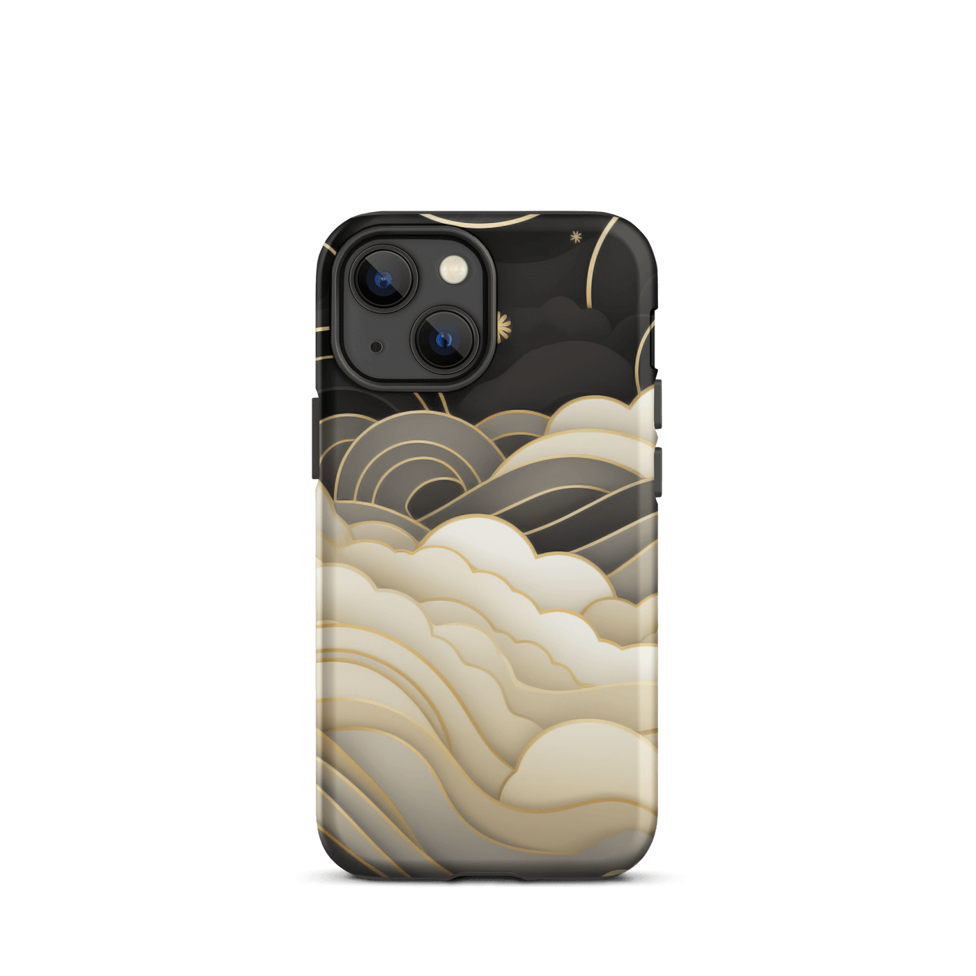 Tough Phone Case for iPhone® 15 | Golden Black Clouds