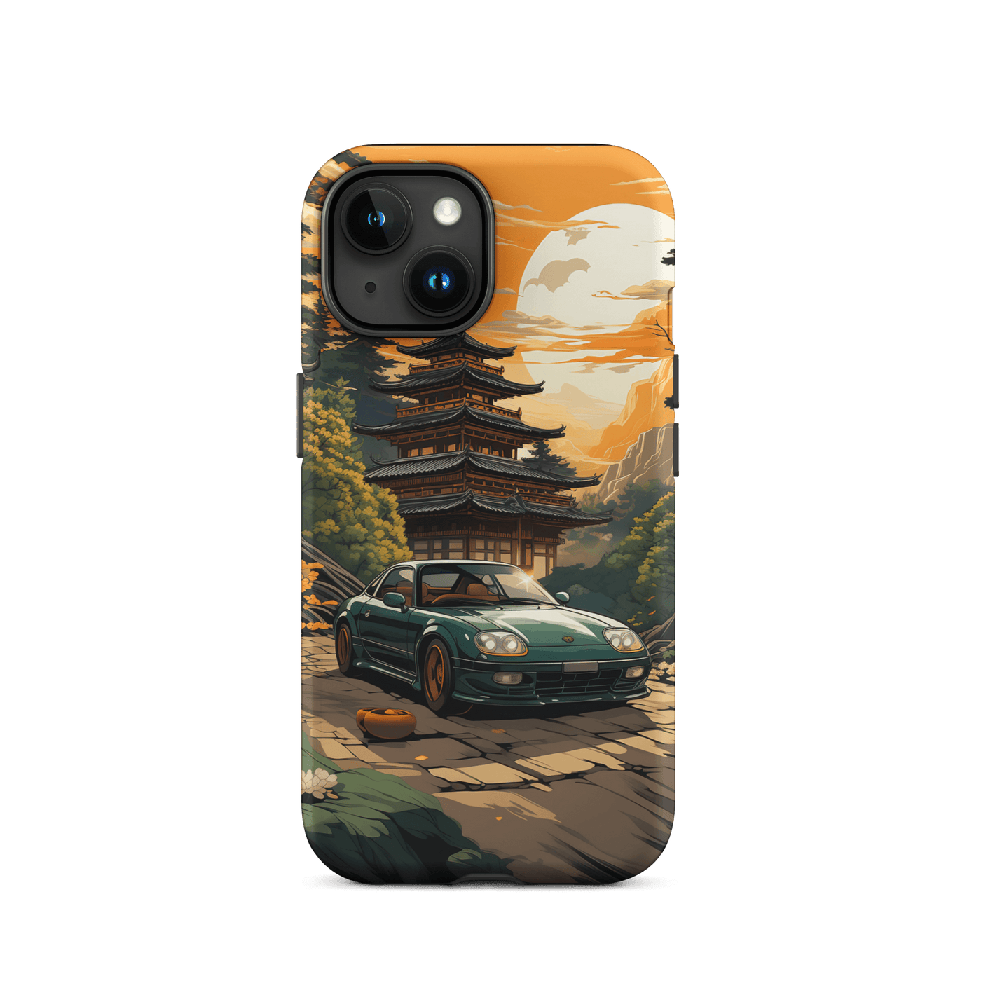 Tough Phone Case for iPhone® 15 | Green Racing Car Japanese Temple