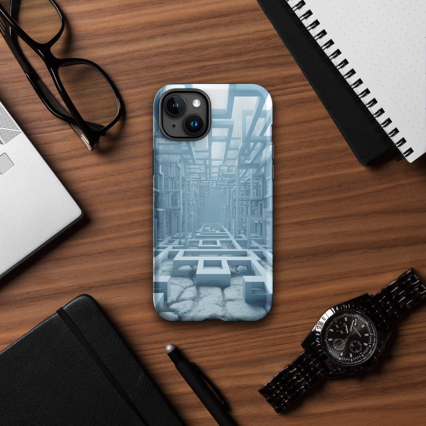 Tough Phone Case for iPhone® 15 | Blue'n White Tile Scaffold