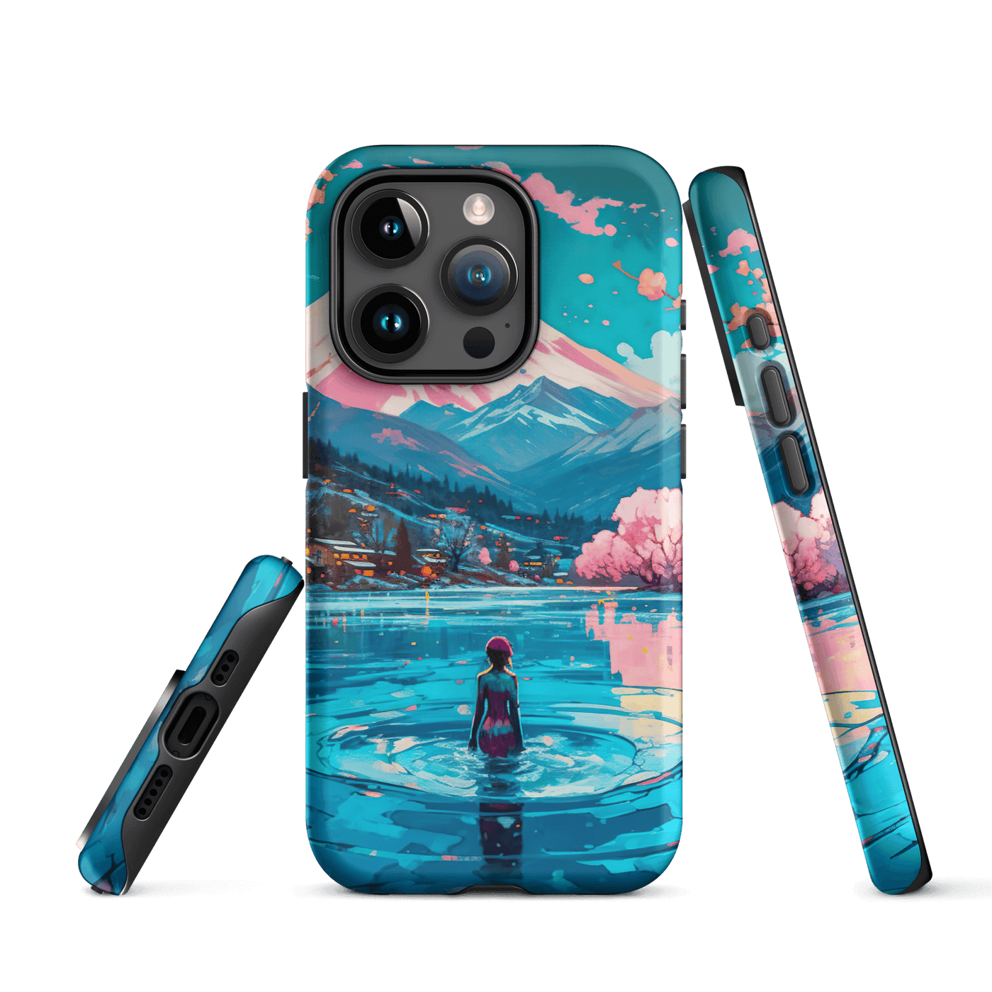 Tough Phone Case for iPhone® 15 | Reflecting Water infront of Mountains & Japanese Nature