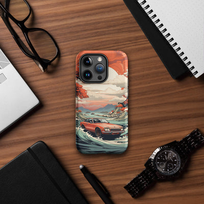 Tough Phone Case for iPhone® 15 | Orange Car Drifting Through Water