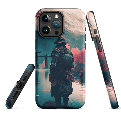 Tough Phone Case for iPhone® 15 | Samurai on the River Mountain background