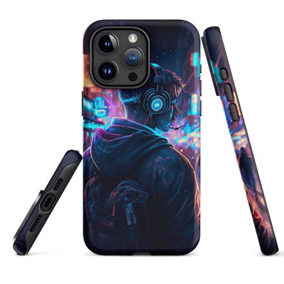 Tough Phone Case for iPhone® 15 | Streamer on Shiny Neon Downtown