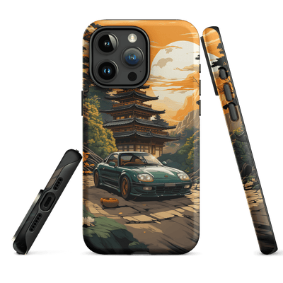 Tough Phone Case for iPhone® 15 | Green Racing Car Japanese Temple