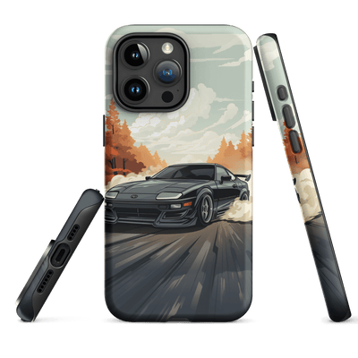 Tough Phone Case for iPhone® 15 | Black Racing Car on the Road