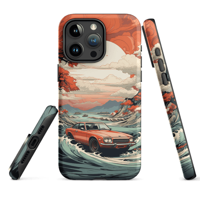 Tough Phone Case for iPhone® 15 | Orange Car Drifting Through Water
