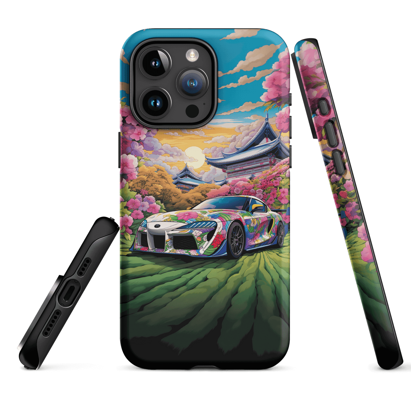 Tough Phone Case for iPhone® 15 | Flower Car infront of Japanese Temple