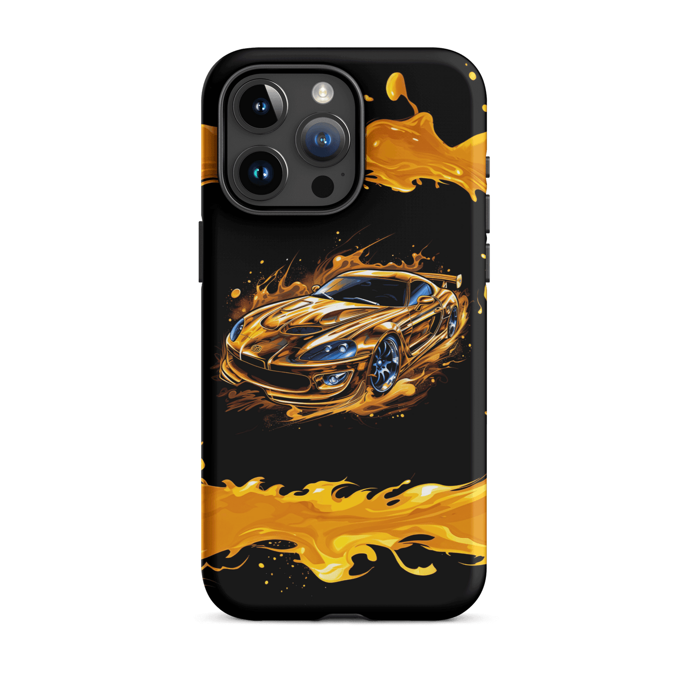 Tough Phone Case for iPhone® 15 | Golden Car Splash