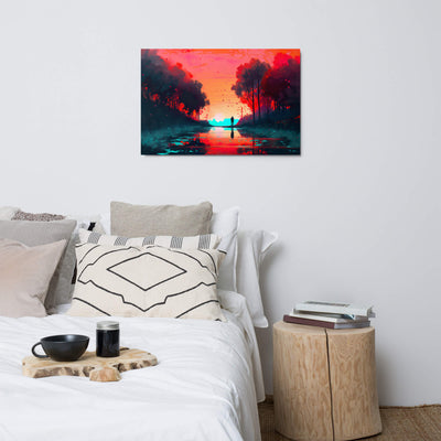 Glossy Metal Print | Colorful Red Sunrise on reflecting Water